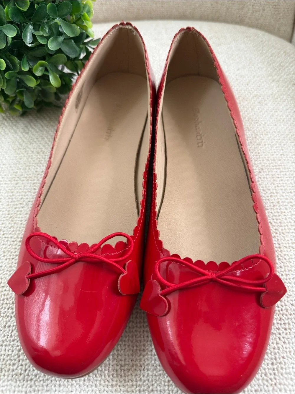 Elephantito Red Heart-Trim Patent Leather Ballet Flats Big girl size 5